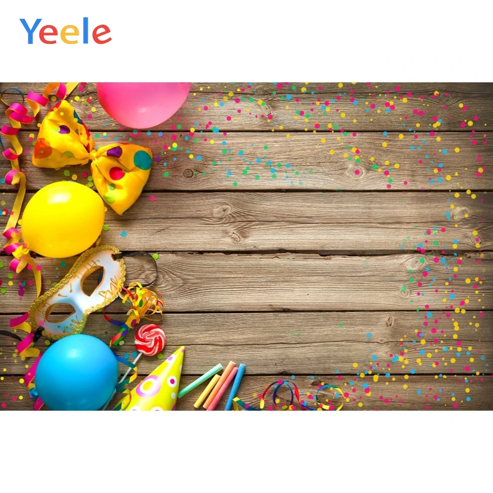 Фоны для фотосъемки Yeele с деревянной доской и цветными лентами воздушными шарами