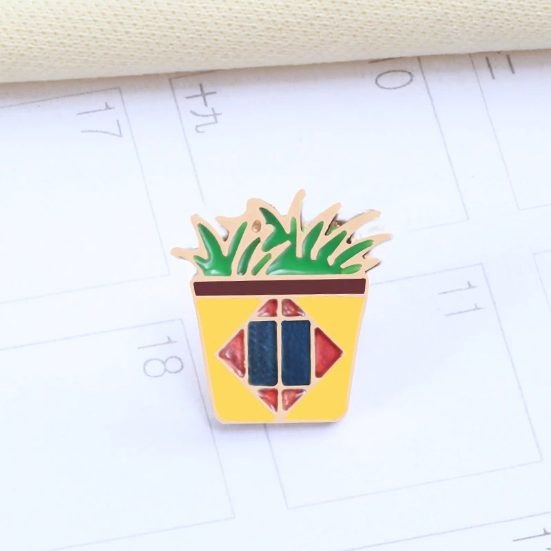 Прекрасный завод Мультяшные Броши Малый с изображением кактуса в горшке цветок