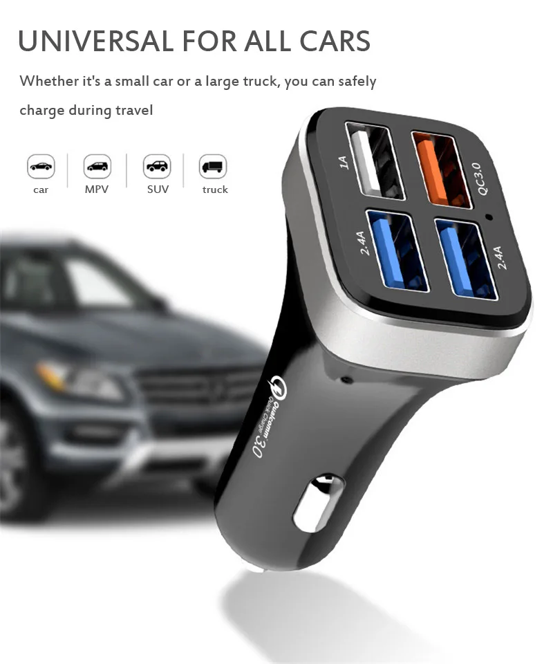Автомобильное зарядное устройство 4 USB порта Быстрая зарядка 3,0 умное зарядное устройство для iPhone XS Max XR X 8 7 6 6s Plus для samsung S9 S8 S7 Edge Note 9 8