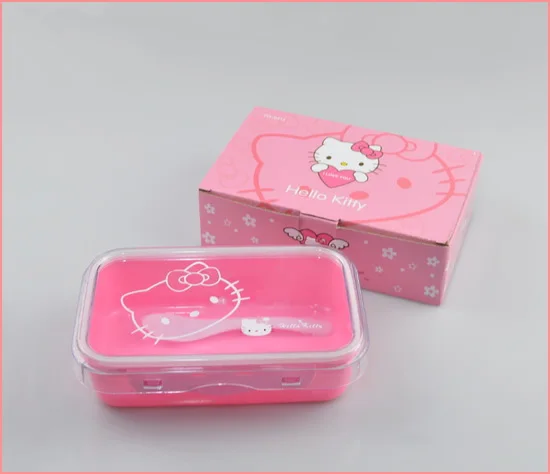 Free shipping Wholesale cartoon lunch boxes sets 6 sets/lot Hello kitty bento box with Spoon Fork Microwave heating | Дом и сад
