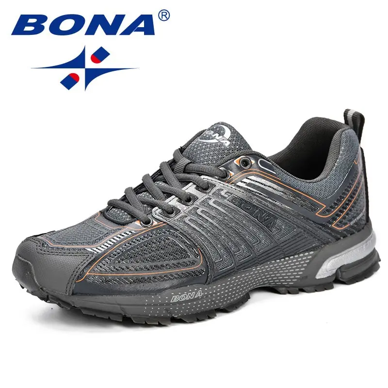 DARK GREY ORANGE BONA/Новинка; модная уличная мужская повседневная обувь; удобные мужские кроссовки для взрослых; модель года; дышащие легкие мужские кроссовки для прогулок - Цвет: DARK GREY ORANGE