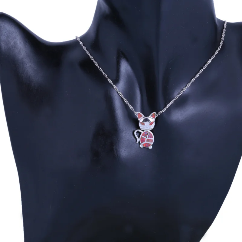 ROLLASON новый серебряный цвет красный огненный опал кулон ожерелье свадебный