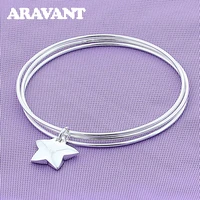 925 silver star three circle bangles for women fashion jewelry valentines gift