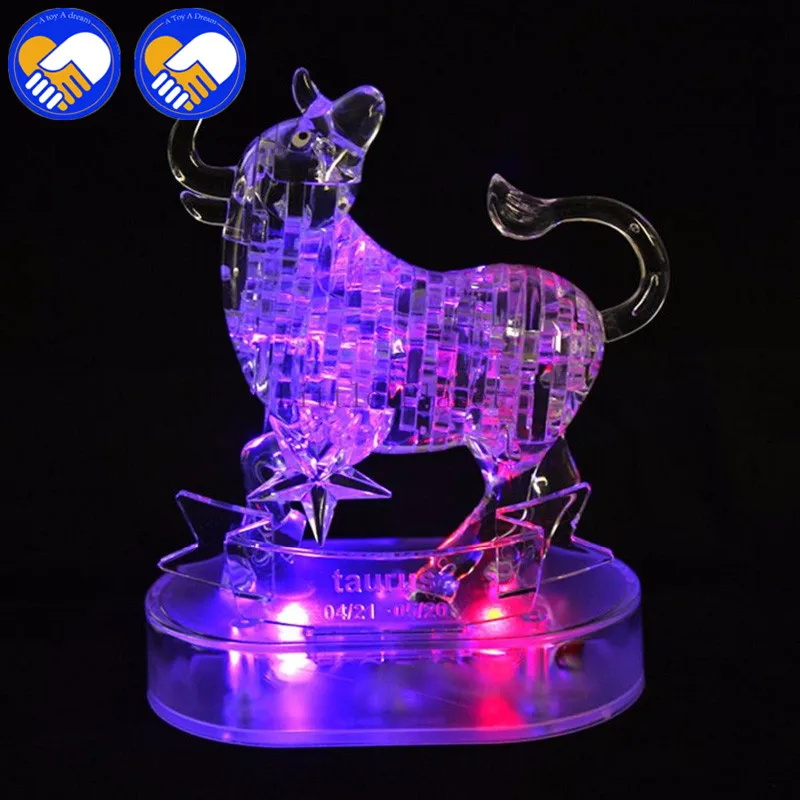 Новый 3D Кристалл Знаки зодиака головоломка мигающий светодиодный свет дети 12