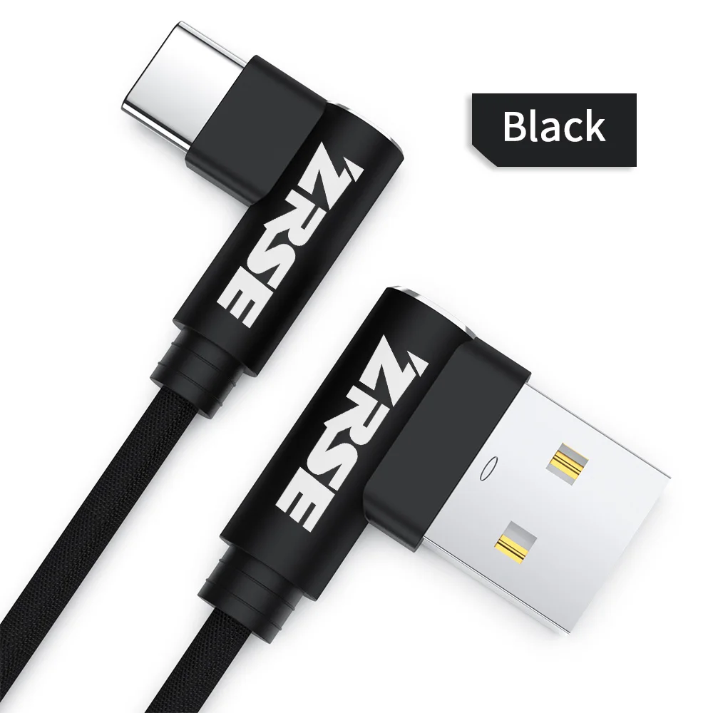 Black TypeC ZRSE 90 градусов usb type C кабель для samsung a50 s10 s9 3 м 2 м 1 м USB C кабель синхронизации данных провод для быстрой зарядки Xiaomi Mi9 Redmi K20 - Цвет: Black TypeC