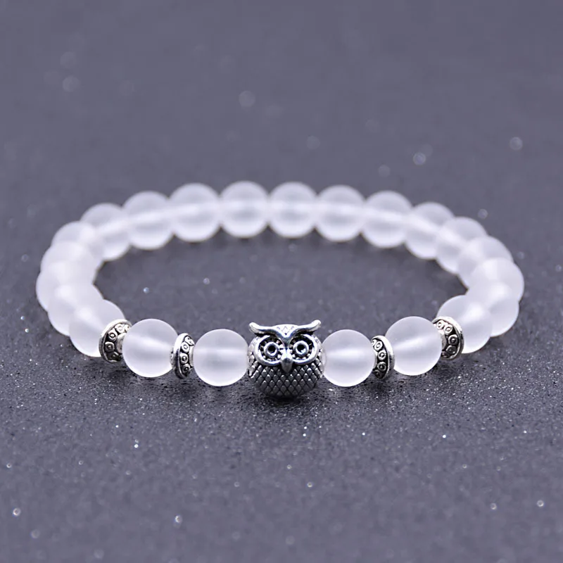 Модный 8 мм позолоченный серебряный браслет с головой совы натуральным черным