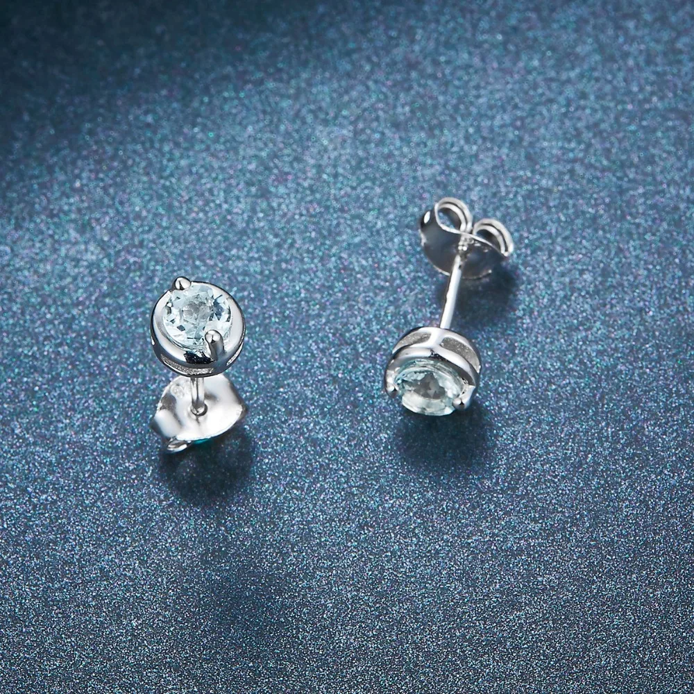 Женские серьги гвоздики Hutang Натуральный аквамарин Стерлинговое Серебро 925 пробы