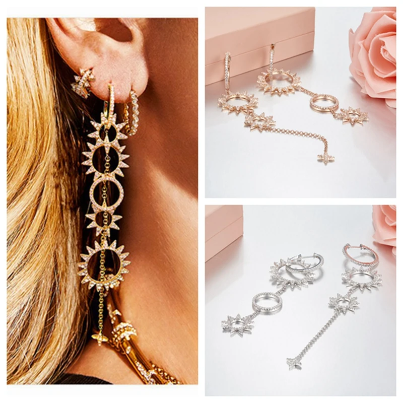 Женские серьги-подвески из серебра 925 пробы с фианитами | Украшения и аксессуары