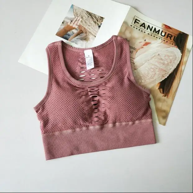 Pink Топ Для женщин бесшовные маечка для занятий йогой Фитнес бег розовый тренировочный бюстгальтер для занятий йогой с вкладышами Ударопрочный Нижнее белье с подкладками без рукавов с круглым вырезом - Цвет: Pink