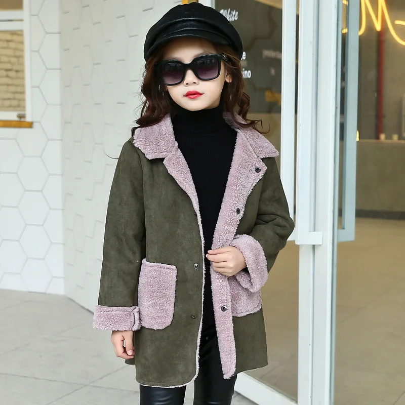 Пальто для девочек новый стиль осенние и зимние модные плюс бархат утолщение