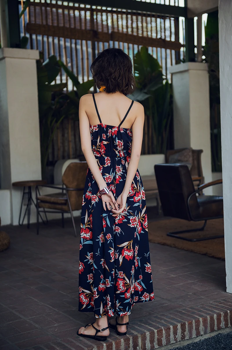 Tingfly Women Sexy Strap Long Maxi Dress Hem Backless Boho Tropical Print Summer Lady Casual streetwear Vestidos | Женская одежда