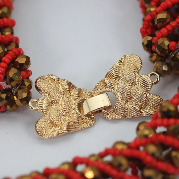 Новинка бронзовое золотое ожерелье с кристаллами набор красных бисера