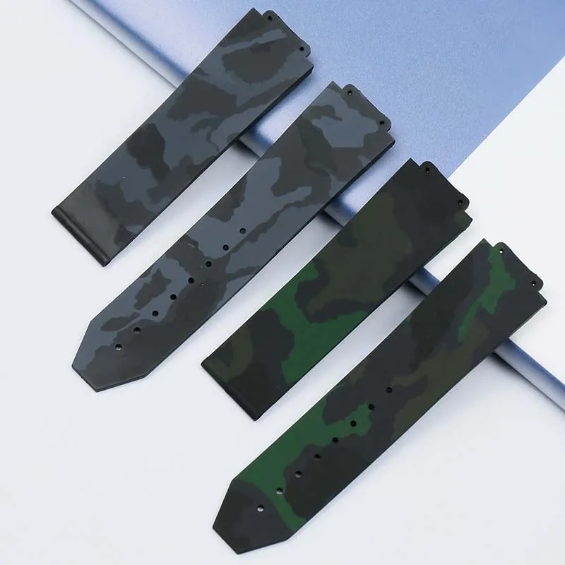 Мягкие camoflag силиконовые мужские часы с аксессуарами, 25 мм x 17 мм для Hublot ремешок для больших Банг дамы ремень Складная пряжка