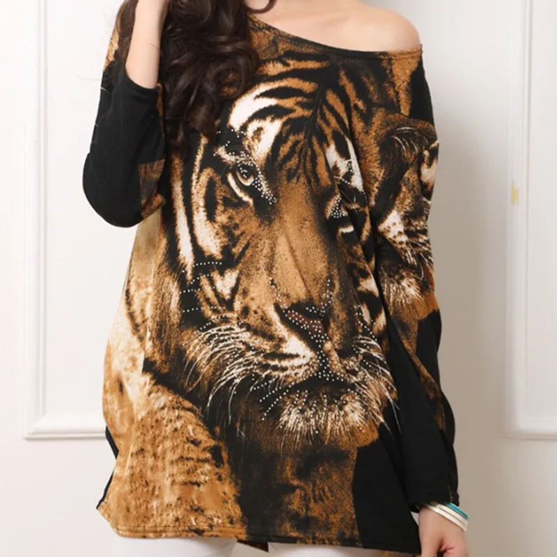 Женский свитер новинка 2020 весенне-зимний большого размера с принтом тигра