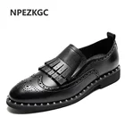 NPEZKGC мужские натуральные кожаные деловые Костюмные туфли мужские брендовые туфли из натуральной кожи черные свадебные туфли с кисточками