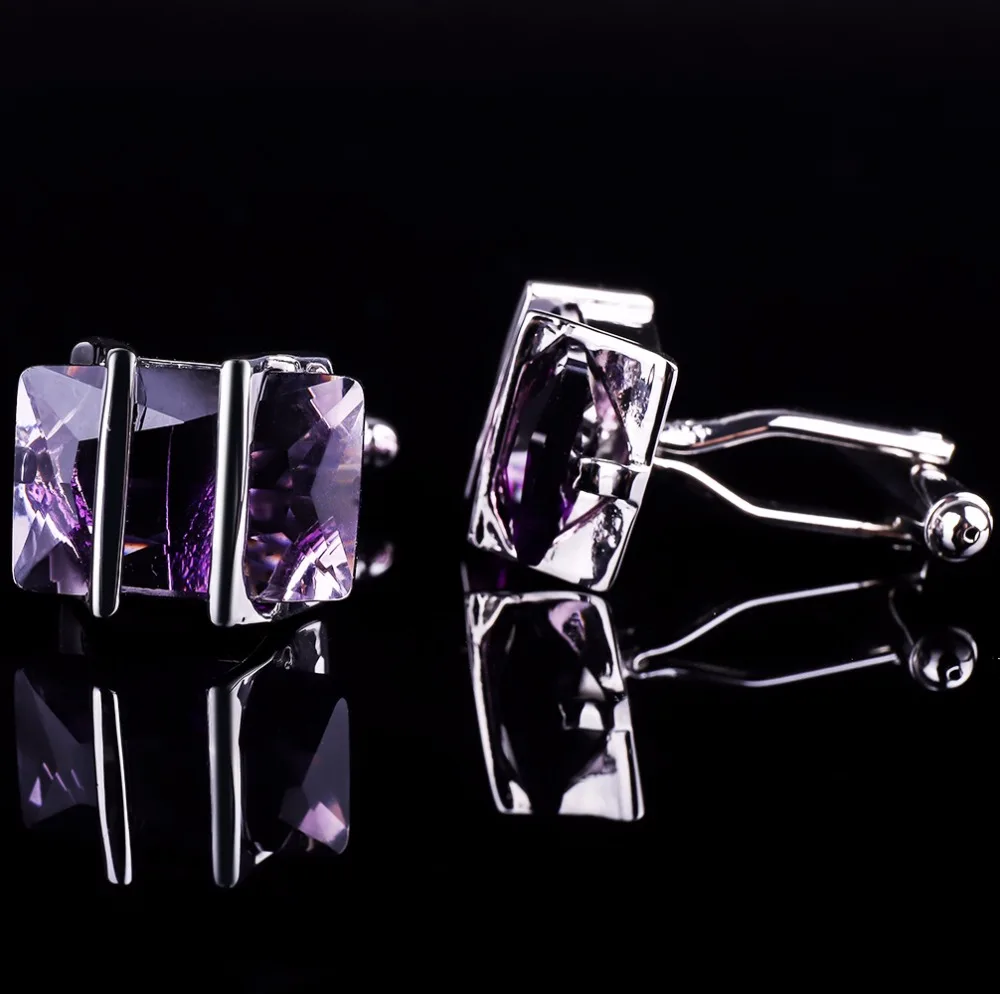 Fashion gorgeous cufflinks for mens red crystal zircon silver metallic luxury brand upscale French shirt button cuff links party | Украшения