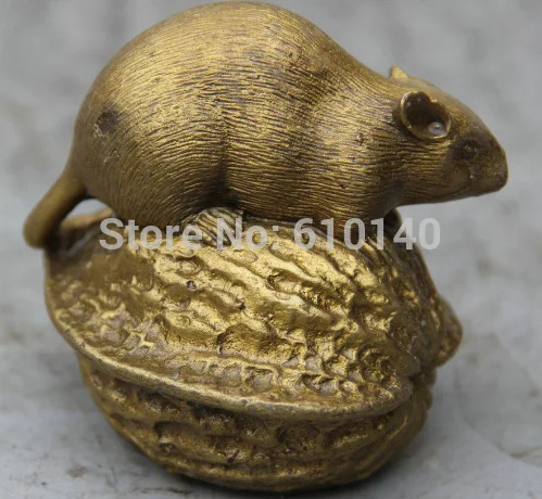 ZSR FF4868 Chinese Brass Zodiac Year Mouse Rat Mice Animal Walnut Carya Statue Sculpture | Дом и сад