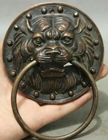 Китайская статуя Храмовая бронзовая фигурка Guard медный Лев Fu Foo Dog дверной