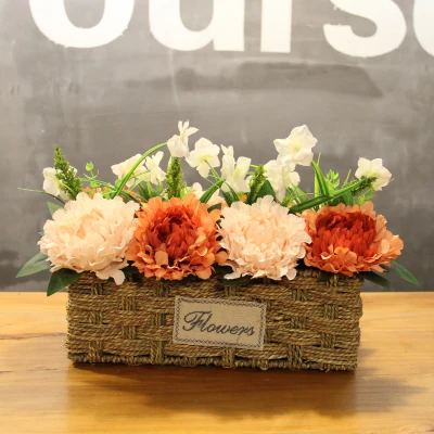 Peony Orange 1 компл. Роза Пион прямоугольник Большая маленькая Соломенная Корзина искусственные цветы ваза Свадебный магазин украшение дома поддельные цветы 29 цветов - Цвет: Peony Orange