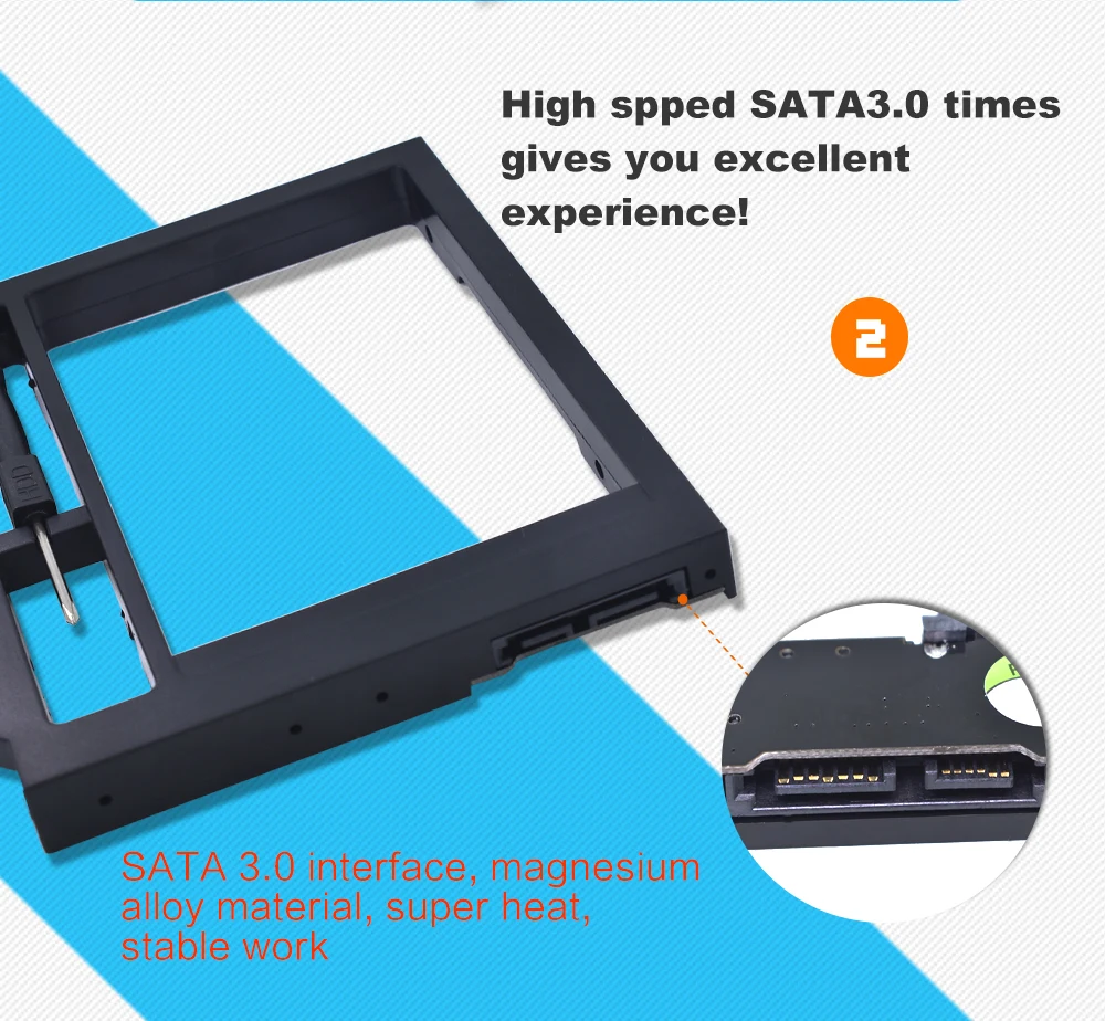 TISHRIC пластик Optibay 2nd HDD Caddy 9,5 мм SATA 3,0 коробка для жесткого диска корпус 2,5 SSD чехол DVD адаптер для ноутбука CD-ROM