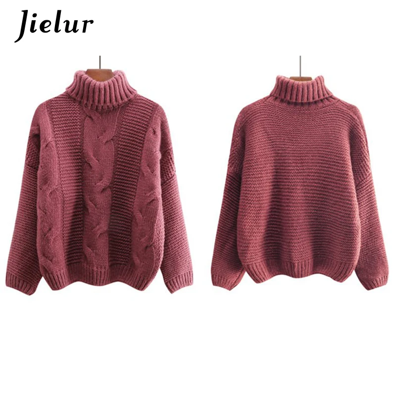 Jielur 4 одноцветное цвет корейская мода Белый Топ Femme Водолазка Теплый осень зима