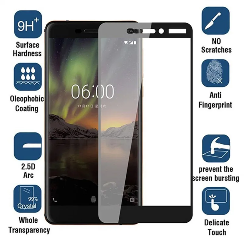 2 шт 9D полное покрытие закаленное стекло для Nokia 6 1 5 7 3 8 Plus Защитное X5 X6 X7|Защитные