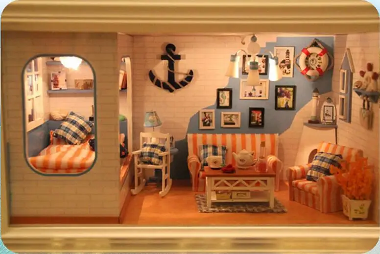 Миниатюрный Приморский дом модель домашнего декора деревянный кукольный домик