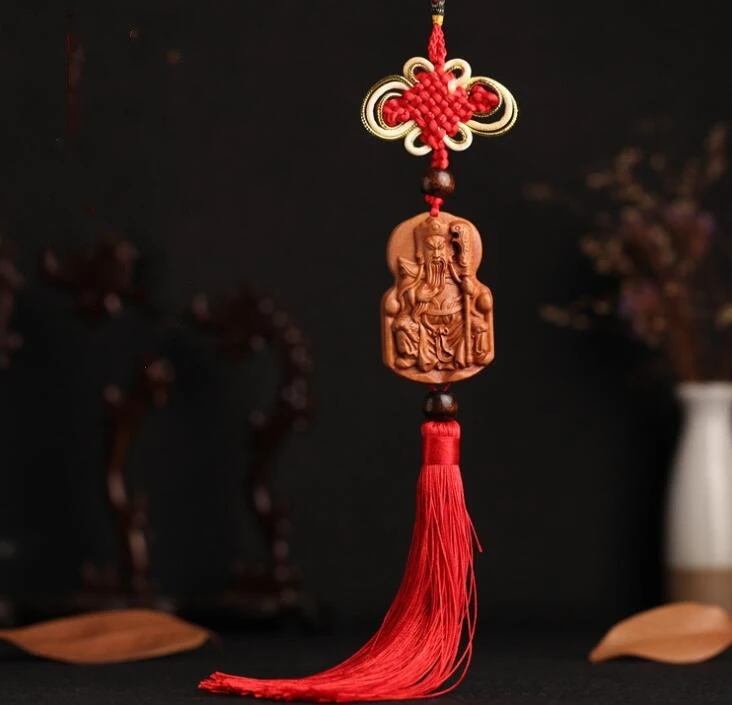 Китайский персиковый резной сейф и удача карта Guan Gong Yu изысканный Автомобильный