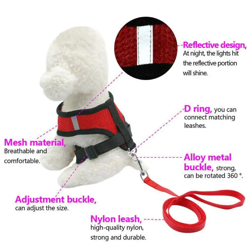 2019 New Reflective Dog Harnesses Leash Nylon Pet Cat Soft Mesh Vest Small Medium Puppy | Дом и сад