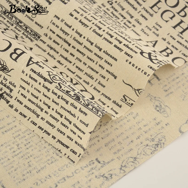 Тканевая бежевая хлопковая льняная ткань с надписью дизайн швейный материал Tissu