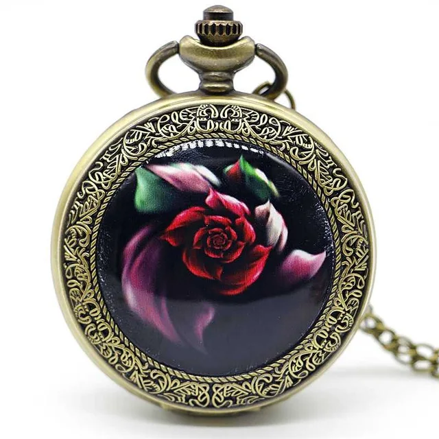 Лучшие винтажные кварцевые карманные часы с рисунком красной розы цветочные