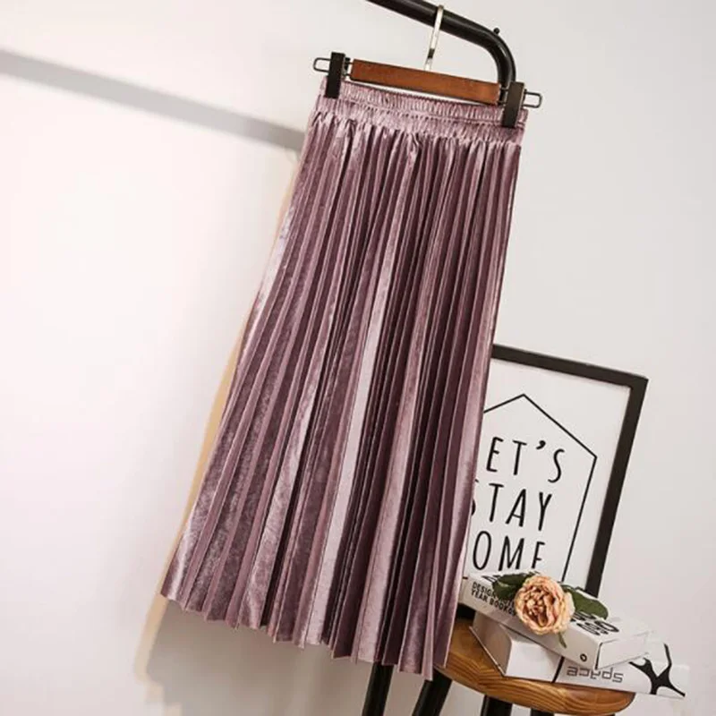 SEDUTMO весенние бархатные юбки для женщин с высокой талией Миди юбка в складку