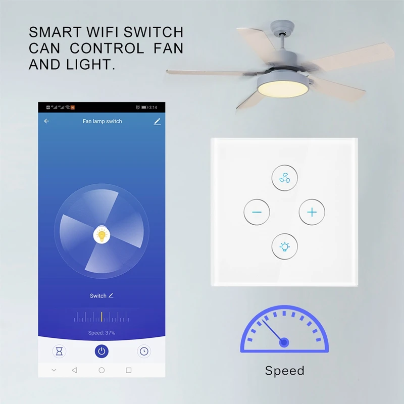 Wifi умный потолочный вентилятор светильник настенный выключатель свет/Tuya