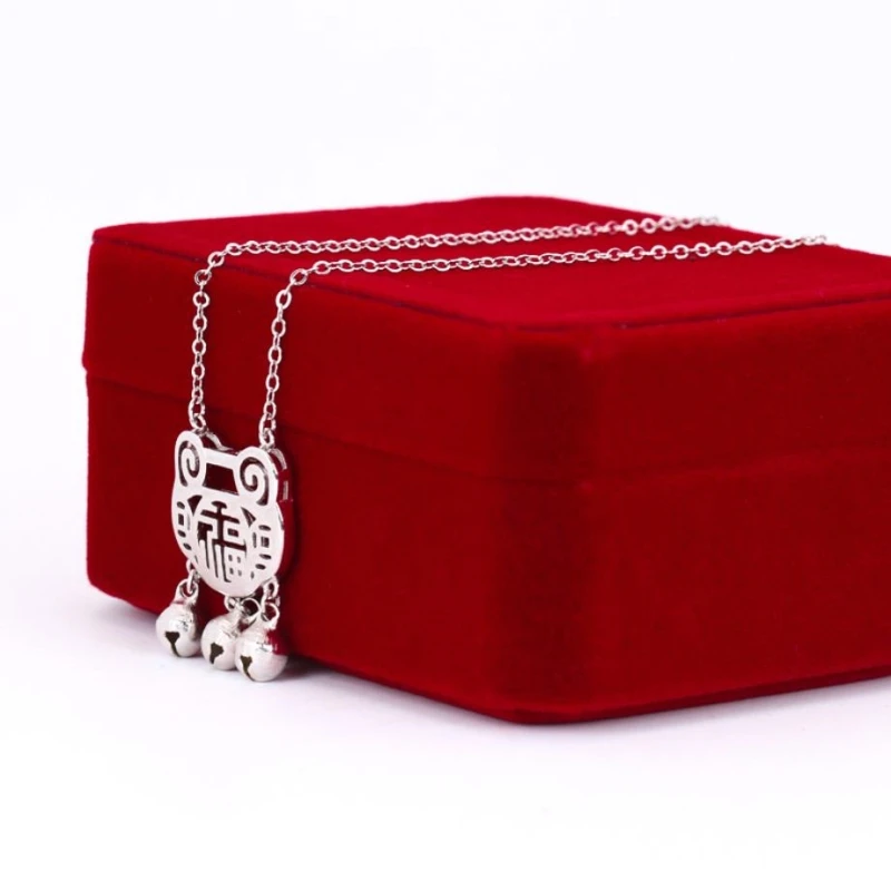 Longevity Lock Silver Pendant Hollow National Tassel Bell Color Temperament Female Necklace SNE123 | Украшения и аксессуары
