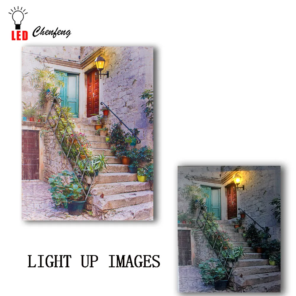 Светящаяся СВЕТОДИОДНАЯ Печать на холсте с каменным зданием картина стену холст
