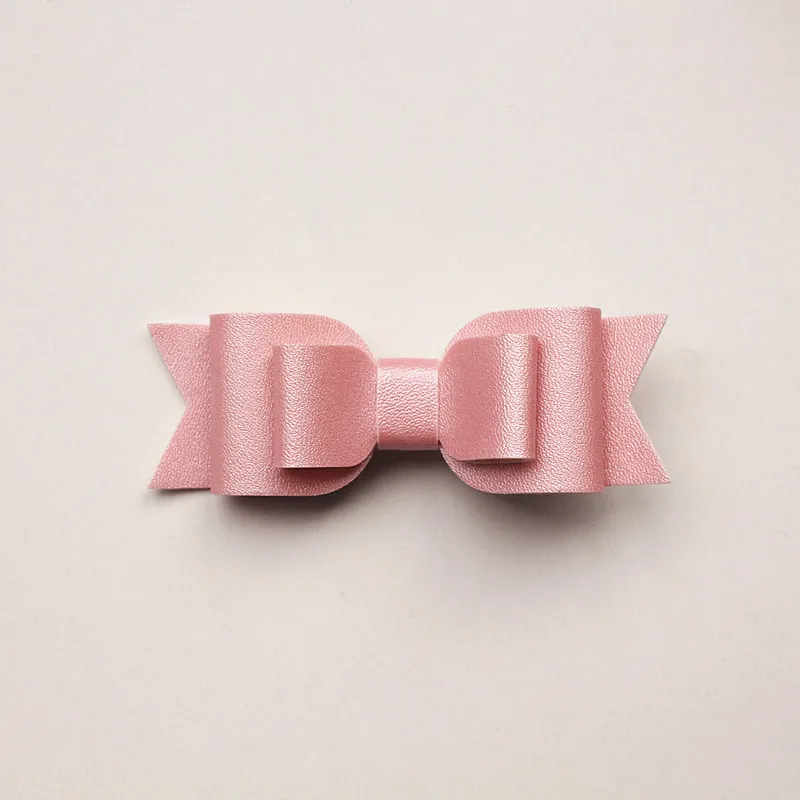 Plain pink color 15 шт. 3 слоя волос бант Принцесса Дети Девочка заколка для волос Искусственный Блеск Войлок личи стриа кожаные волосы pu сцепление Полоса Золотой Зажим Заколки - Цвет: Plain pink color