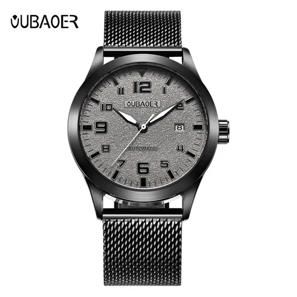 Grey Black Мужские часы от ведущего бренда, Роскошные автоматические часы, мужские водонепроницаемые спортивные часы с датой, стальные Мужские механические наручные часы, мужские часы - Цвет: Grey Black