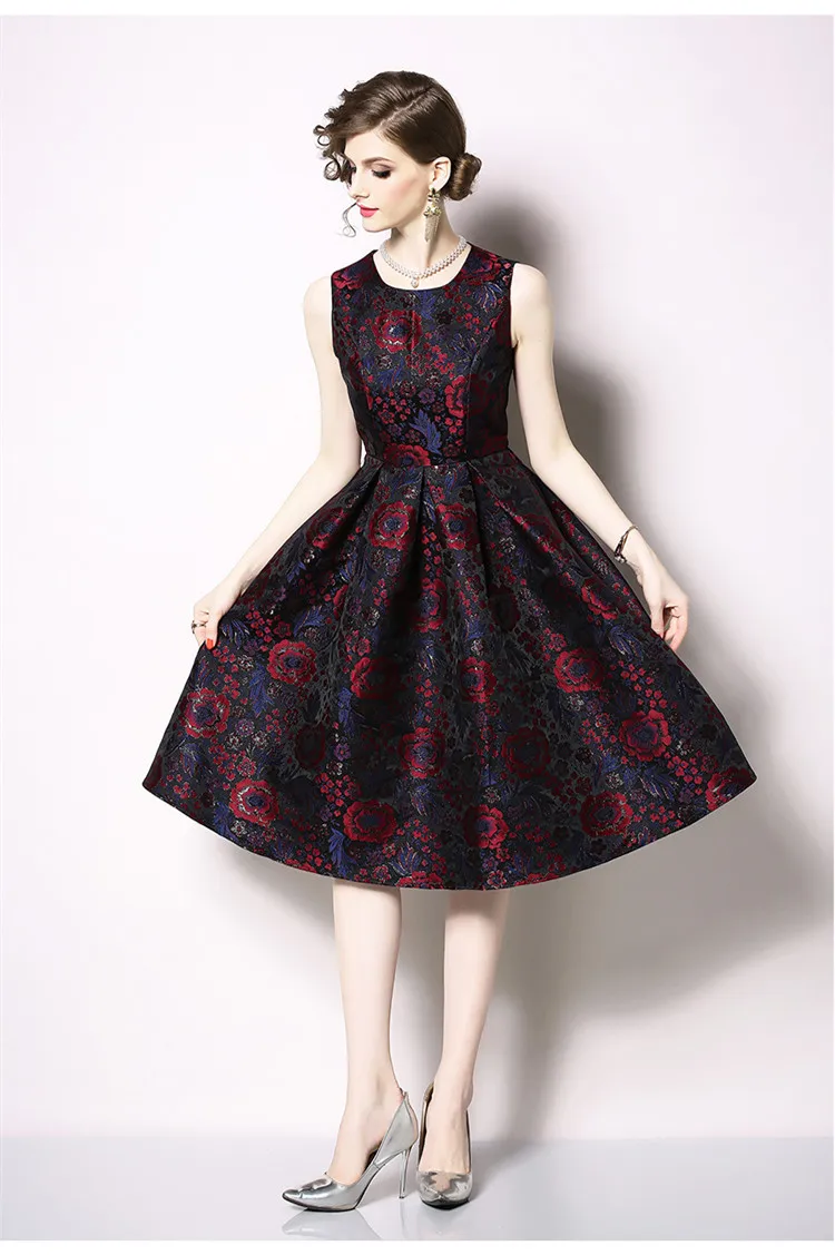 TESSCARA женское элегантное жаккардовое платье Festa Robe Femme Высокое качество модные дизайнерские женские офисные вечерние платья без рукавов Vestidos