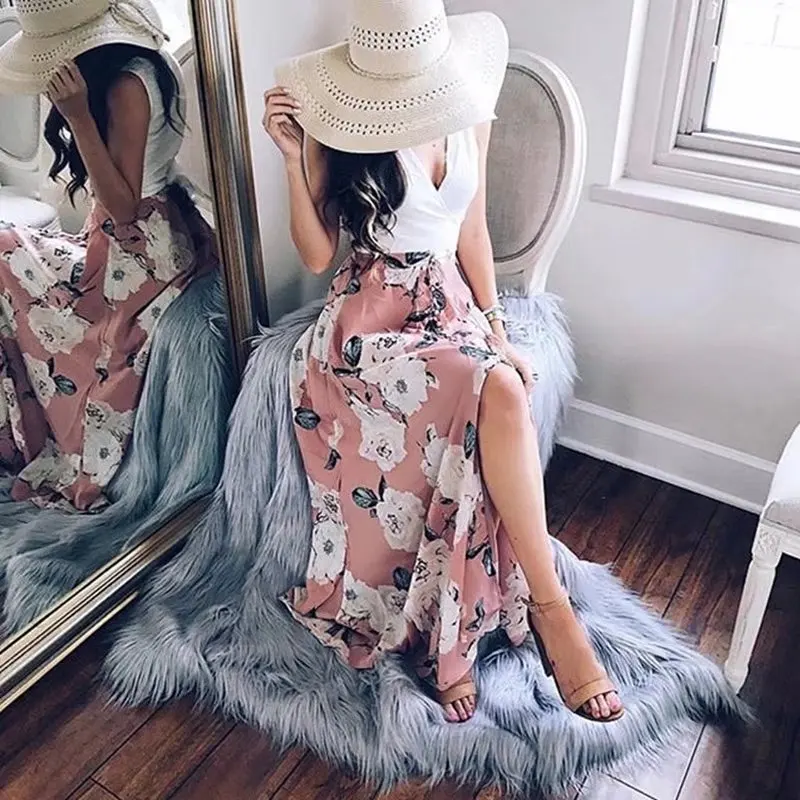 Длинная юбка с цветочным принтом Женская Повседневная пляжная в стиле бохо