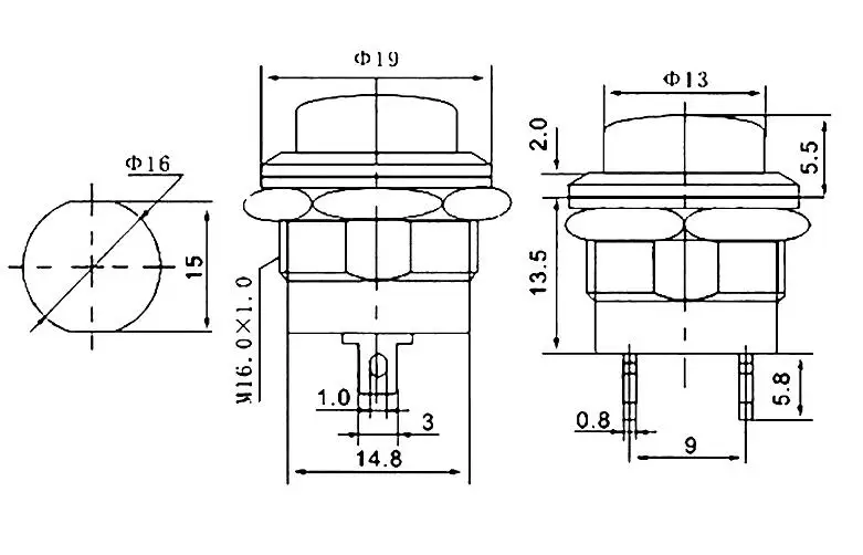 6 шт. R13-507 Мгновенный SPST без Красной круглой крышки кнопочный переключатель AC 6A/125V