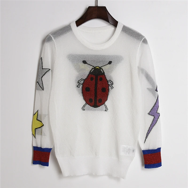 Вязаный свитер для женщин Осень Новая мода Жук Бабочка узор тонкий яркий провод