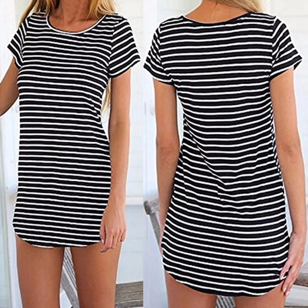 Бесплатная Страусиная Футболка женская с коротким рукавом в полоску мини-платье