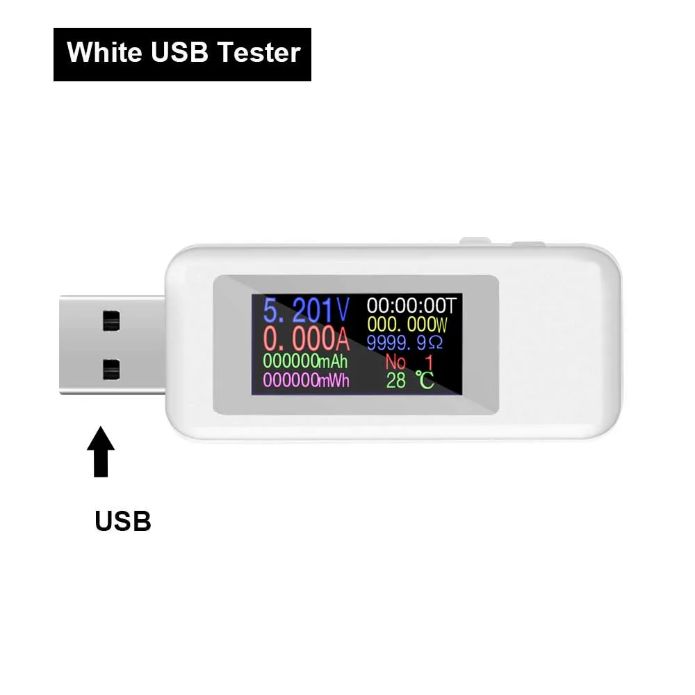 White USB Tester Тип-c тестер USB Тестер DC Цифровой вольтметр напряжение измеритель тока Амперметр детектор power Bank зарядное устройство вольтметр с индикатором - Цвет: White USB Tester