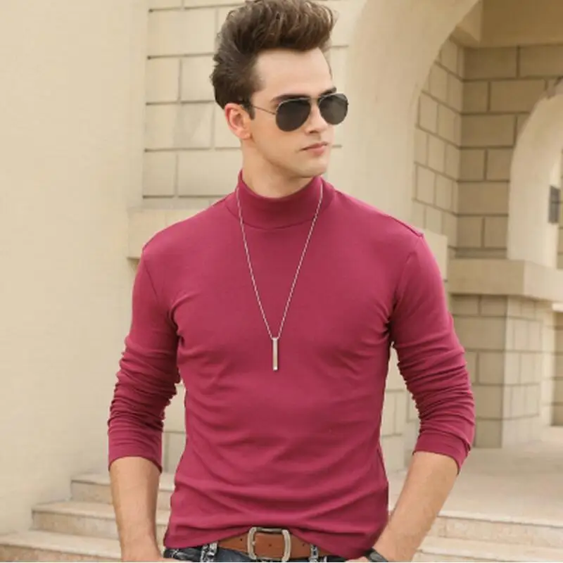 Мужская зимняя футболка с длинным рукавом половина водолазки мужская мода