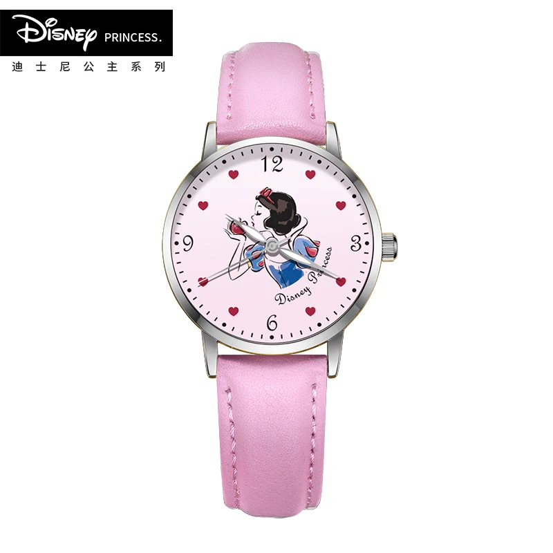 DISNEY официальный Белоснежка детские часы с рисунком из мультфиломов модная детская обувь для девочек милые кожаные водостойкие кварцевые часы девушка relogio feminino - Цвет: PINK WHITE