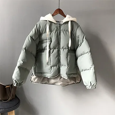 Женская зимняя одежда из хлопка, новинка, корейское однотонное короткое пальто с капюшоном, утолщенная Съемная шапка X426 - Цвет: Fruit Green