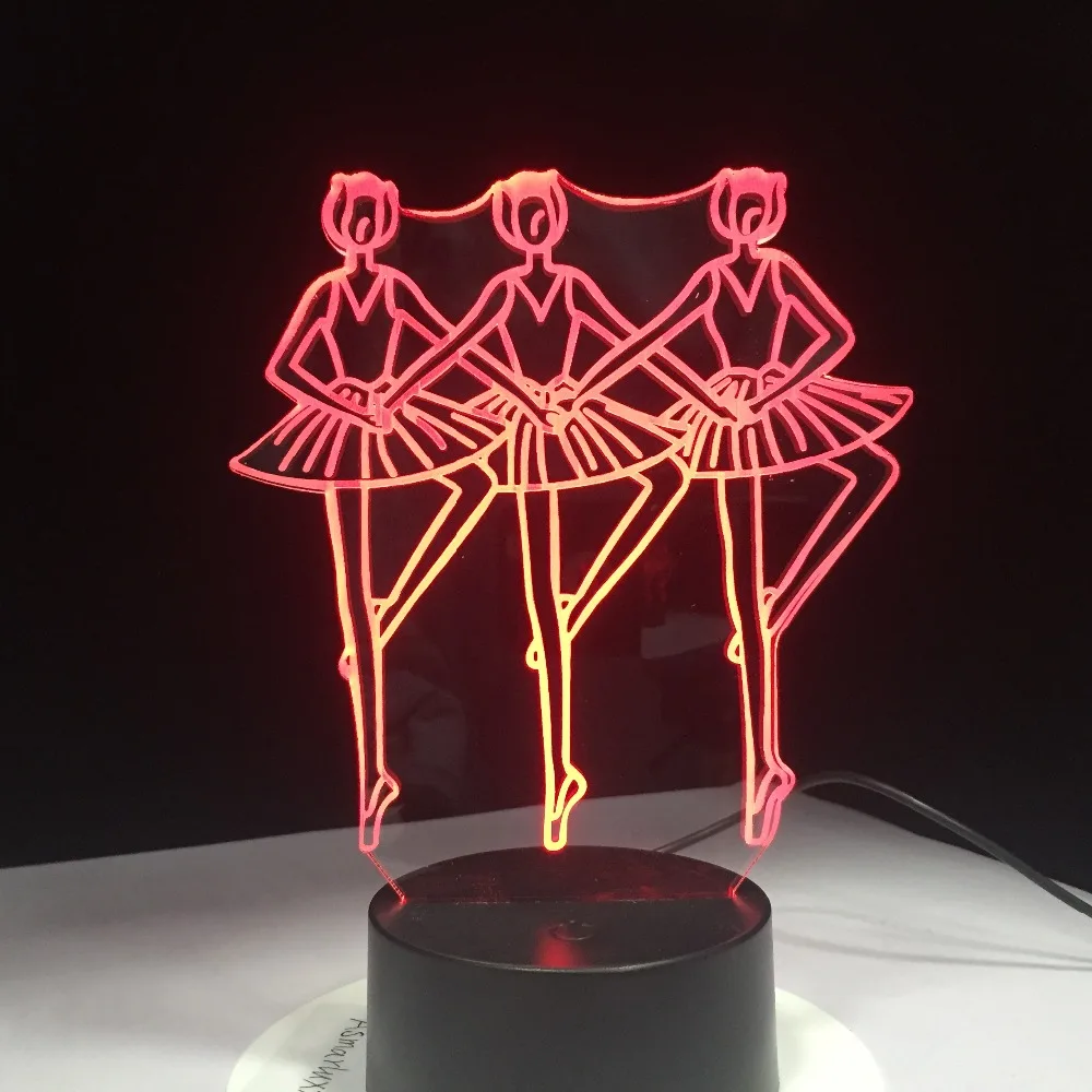 

3D Illusion Lamp Three Ballet Girls Dance LED USB Night Lights 7 Colors Flashing Novelty LED Table Lamp Kids Bedside Decoration