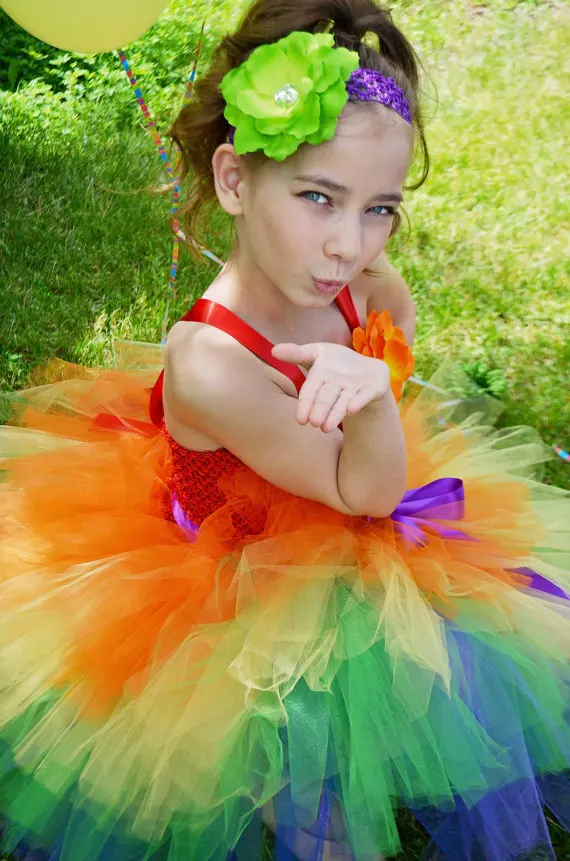 Радужные платья-пачки для девочек 3 слоя детское платье-пачка из тюля кроше с