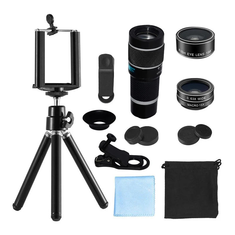 Bostionye 20X телеобъектив 6in1 Fisheye широкоугольный Макро Камера объектив мобильного