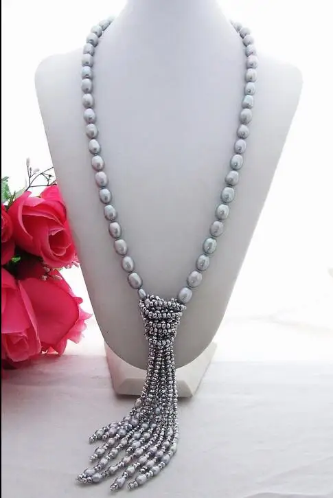 Красивое серое жемчужное и хрустальное ожерелье 26 дюймов 12 мм|crystal necklace|grey
